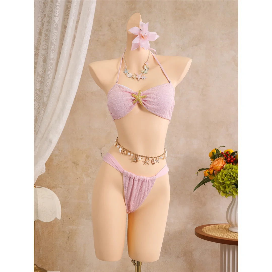 Mit Rock Metall Seestern Neckholder-Bikini Damen-Badebekleidung Dreiteiliges Bikini-Set Badeanzug Badebekleidung Schwimmen V8372 – Detail 7