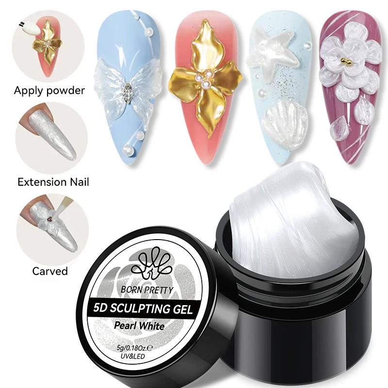 BORN PRETTY Perlweiß 5D Modellier-Gel Nagellack 5g Festes Schnitz- und Formgel zum Modellieren, UV/LED-härtend, für Nagelkunst-Design