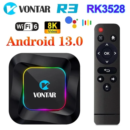 VONTAR R3 TV Box Android 13 Rockchip RK3528 Quad Core Cortex A53 compatible con vídeo 8K BT Wifi6 Google reproductor multimedia de voz decodificador