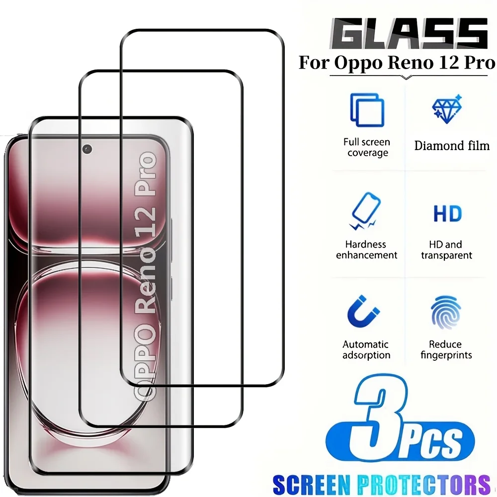 

3PACKS Tempered Glass for Oppo Reno 12 13 14 Pro Hardness 3D Anti-Fingerprint Screen Protector for Oppo K13 Turbo Pro，A5 Pro