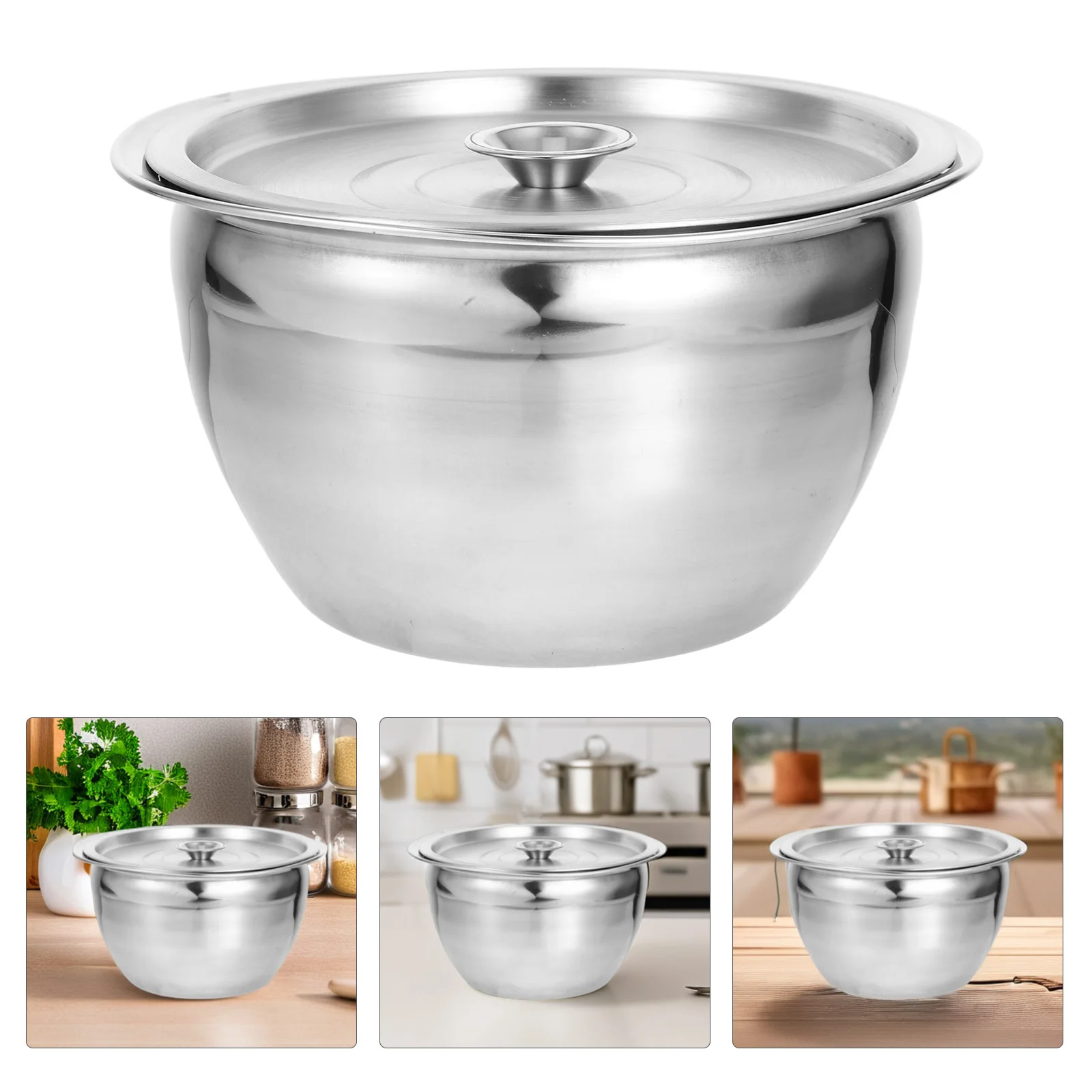 

Stainless Steel Oil Drum Non-Magnetic Thickened Container Kitchen Storage Lid for Mixing Whisking Baking Serving Bowls