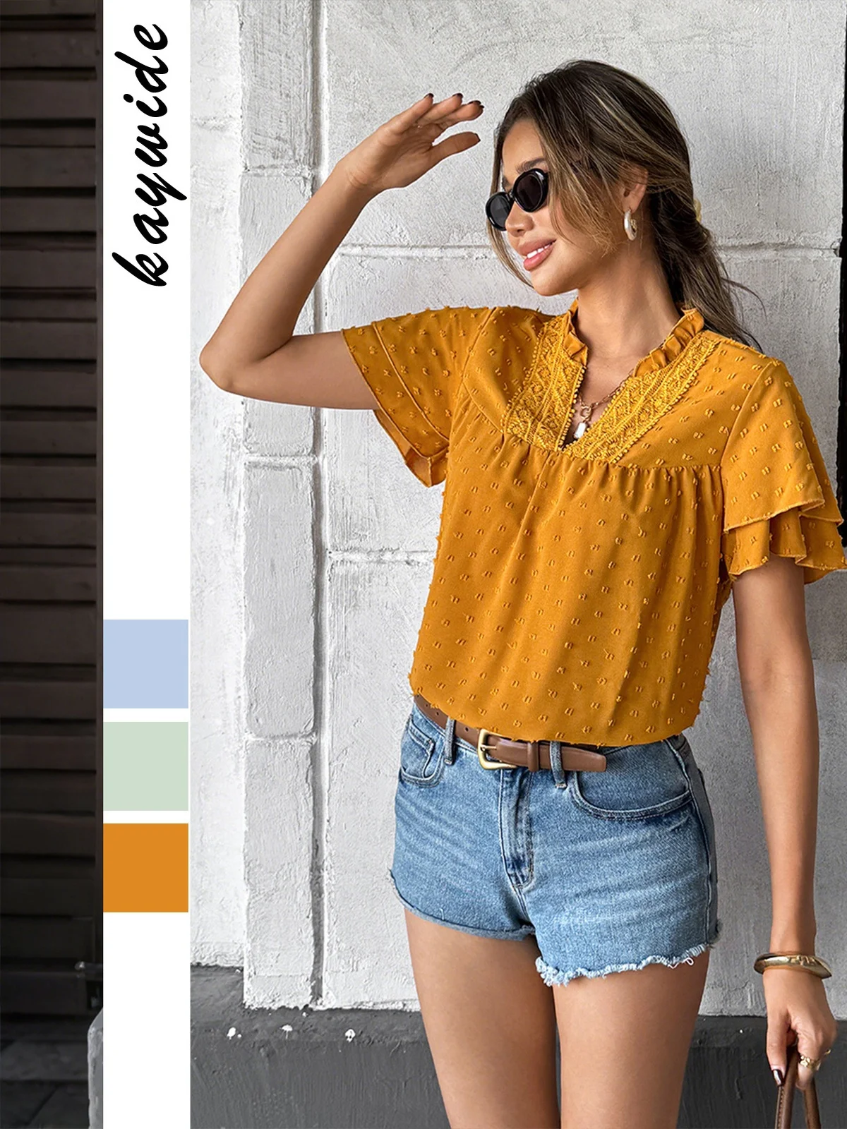 

Женская кружевная одежда с глубоким V-образным вырезом ort Sve irt Faionable Casual Sle Женская одежда Китайский производитель Обычное тонкое летнее...