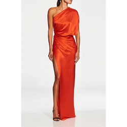 2024 New Women's Sexy Dress Summer Short Sleeve Orange-Red Dress Elegant Evening Party Club Dress High End Women Prom Dress