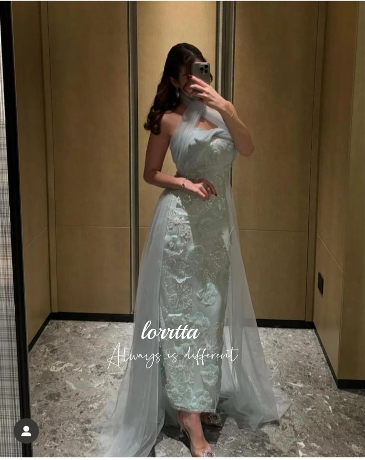 Lorrtta Graduation Gown Satin Eid Dress 3D Flower Decoration Mesh Evening Wedding Party Dresses for Special Events Ball Gowns