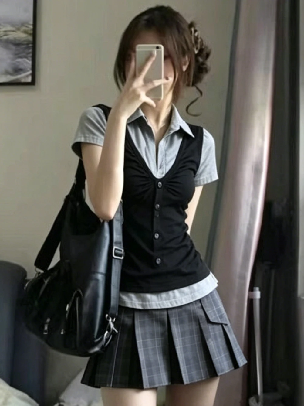 

Hot Girl Summer Y2K Harajuku Retro Sweet Two Piece Set Women's Clothes Fashion Plaid Short Sleeve Shirt High Waist Pleated Skirt