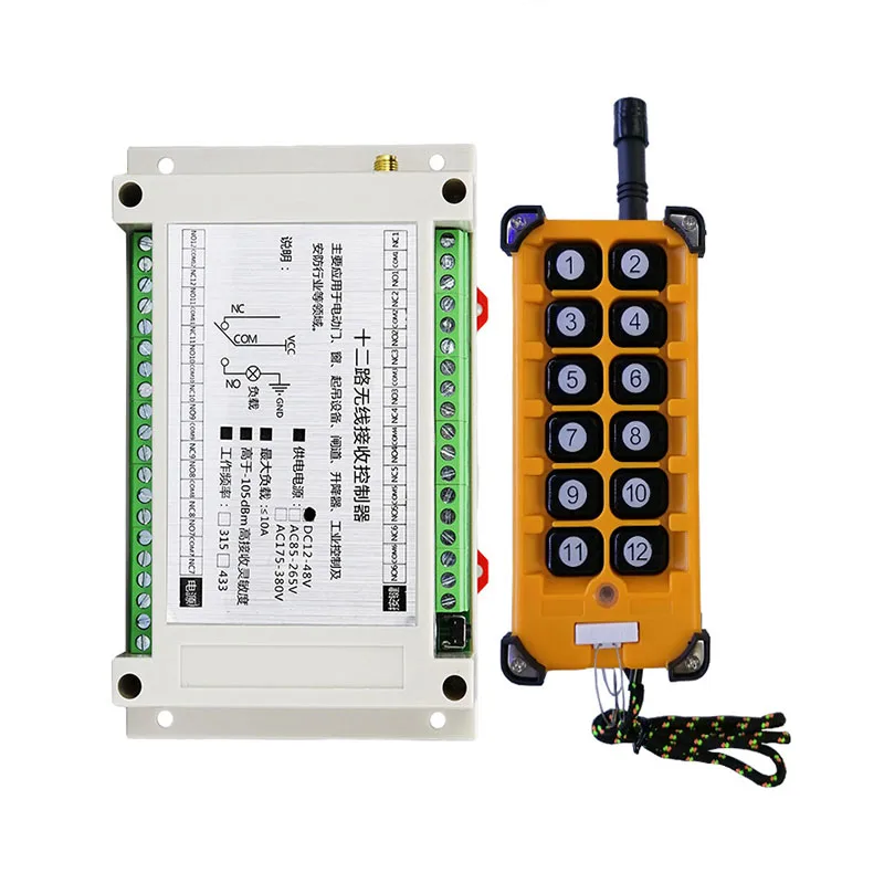 

433MHZ 3000m DC12V 24V 48V 12CH Radio Controller RF Wireless Remote Control Overhead travelling crane System Receiver & Remote