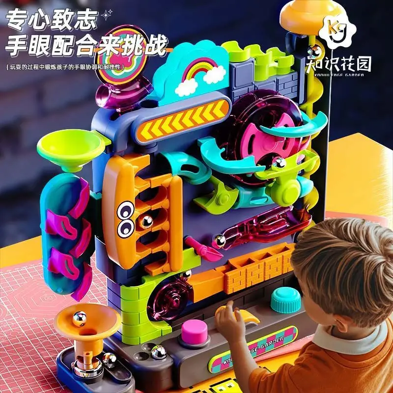 

Educational Montessori Toy Multi-Layer Track Adventure Game Rail Rolling Ball Model Interactive Brain for Children Kids