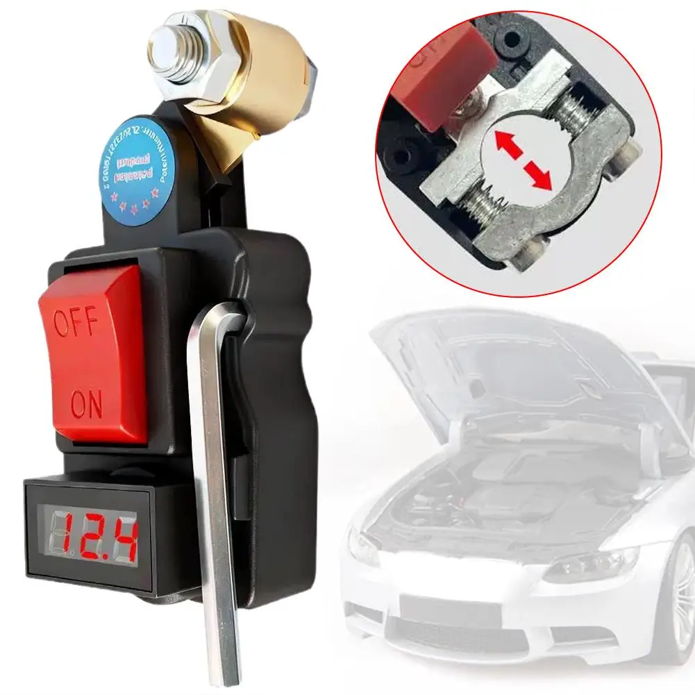 

Car Battery Disconnect Switch with Digital Voltmeter Real-Time Voltage Monitor Universal Positive/Negative