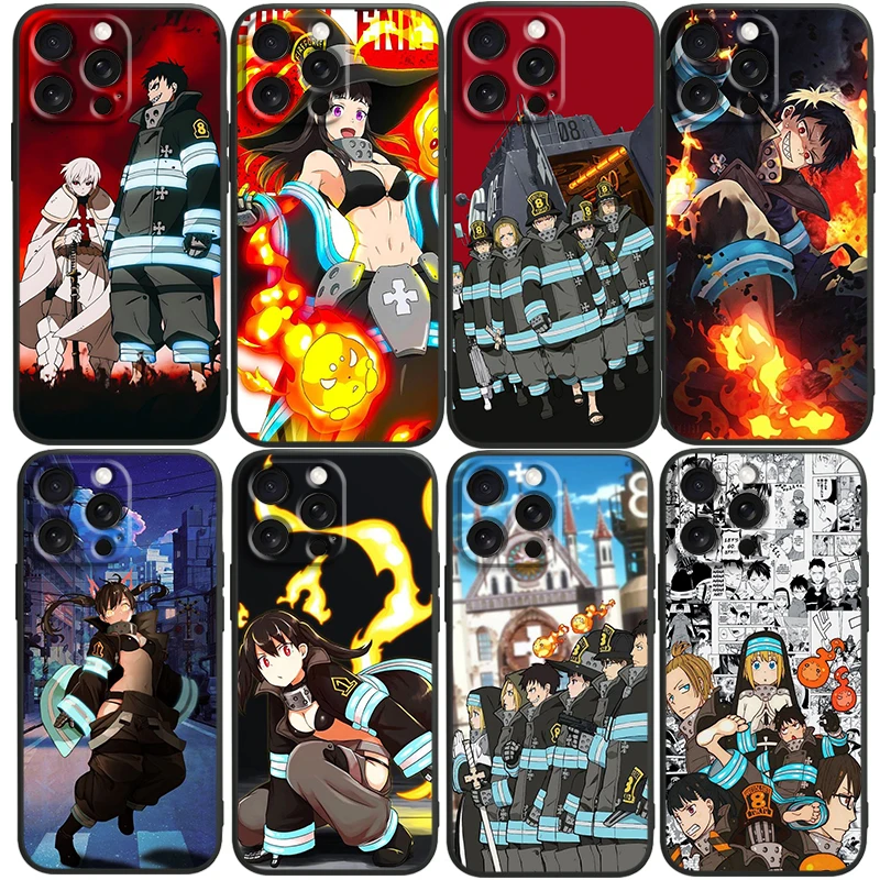 Fire Force Cartoon Anime For iPhone 15 14 13 12 11 XS XR X 8 7 SE Pro Max Plus Mini Black Cover Phone Case