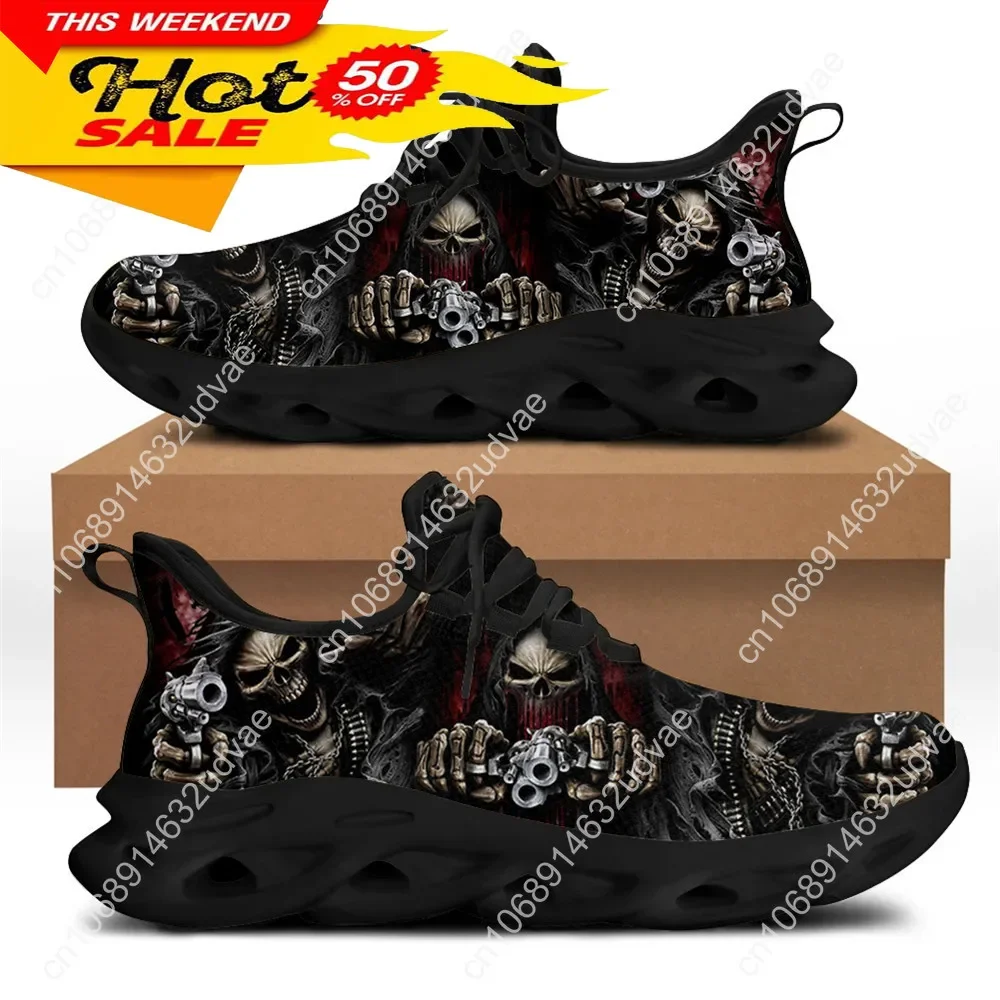 Spring Flats Men Shoes Cool Punk Skull Design Casual Men's Sneakers Summer Boys Lace-up Walking Footwear Zapatillas