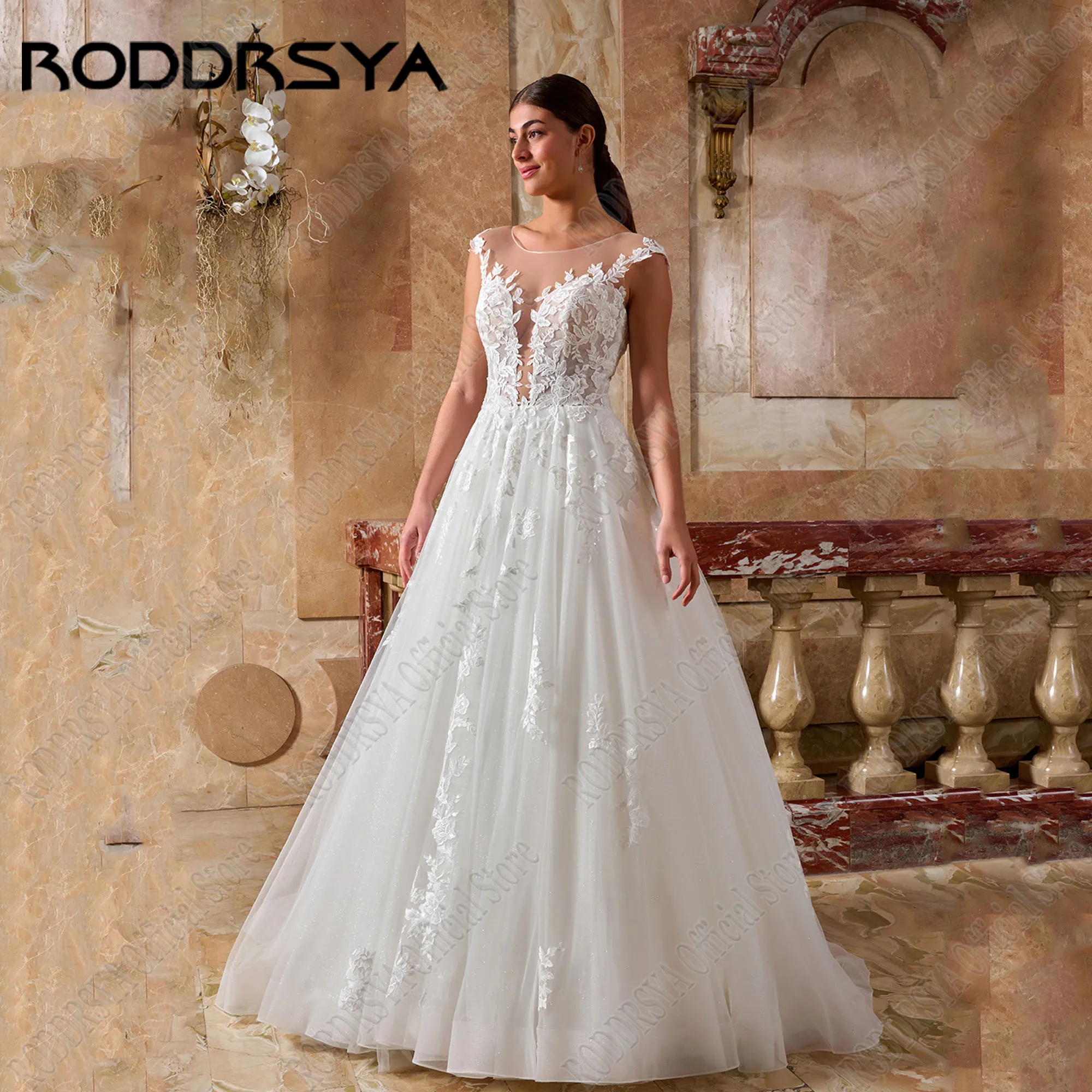 

RODDRSYA Lace Sparkling Wedding Dress Cap Sleeves Backless Civil Bride Gowns 2025 Women O-Neck Applique Customized Plus Size