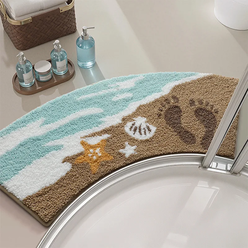 Curved Corner Shower Room Rugs Washroom Fan-Shaped Absorbent Floor Mats Soft Tufted Doormats Bathroom Non-slip Door Mats