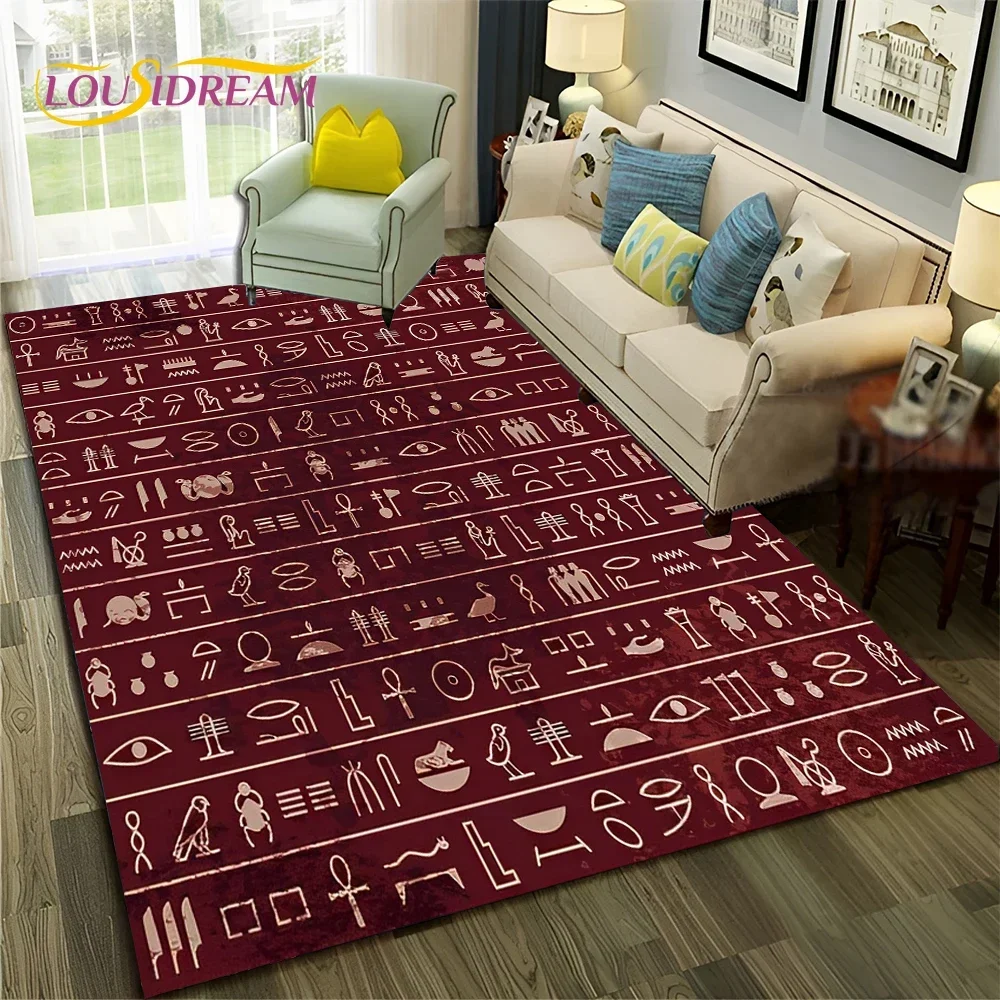 Ancient Egyptian Hieroglyphics Symbol Carpet Rug for Home Living Room Bedroom Sofa Doormat Decor,kid Area Rug Non-slip Floor Mat