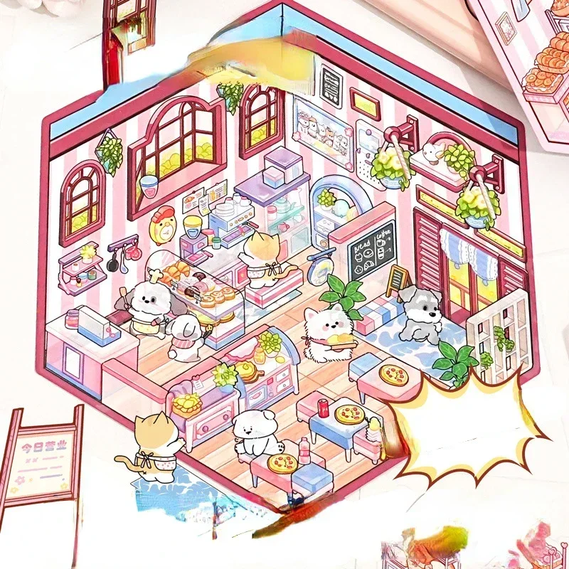 子供のための3D漫画ステッカー,プレイハウス,キャビンシーン,積み重ねて貼り付ける,手のアカウント,子供へのギフト,赤ちゃん,学生,ゲームおもちゃ,DIY