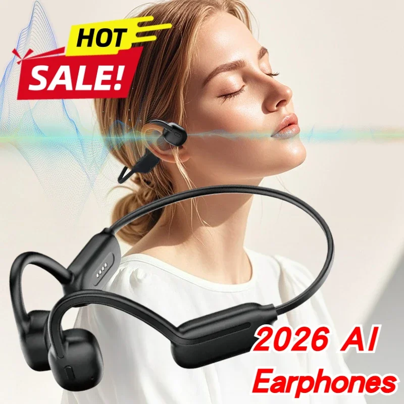2026 AI Upgrade Bone Conduction Earphones 32GB IPX8 Waterproof Wireless Bluetooth Headset for Swimming Running with Built in Mic