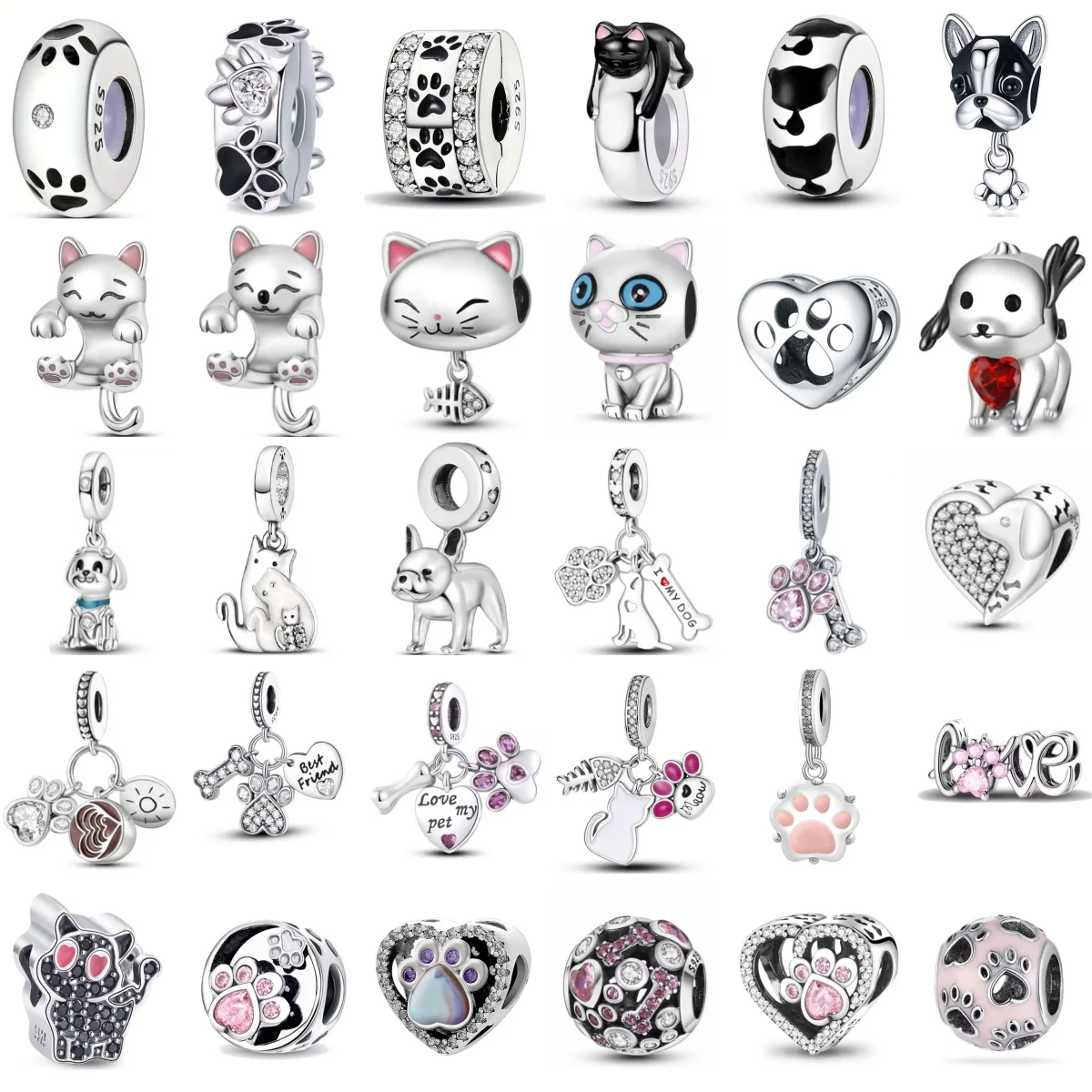 Nuevo Colgante de Plata 925 con Diseño de Gato/Perro y Huella de Animal, Ideal para Pulseras Originales, Accesorios para Mujer, Regalo