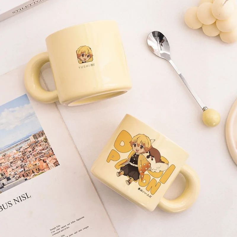 귀멸의 칼날 만화 애니메이션 아가츠마 젠이츠 물컵, 남녀 모두를 위한 패셔너블하고 개성 있는 머그컵, 가정용 세라믹 컵