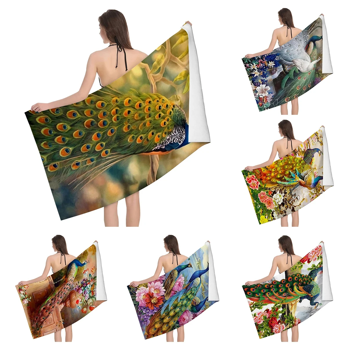 Peacock Beach Towel Wild Animal Bath Towel Sport Travel Camp Spa Gym Yoga Pool Towels Microfiber Shower Quick Dry Swimming Cover