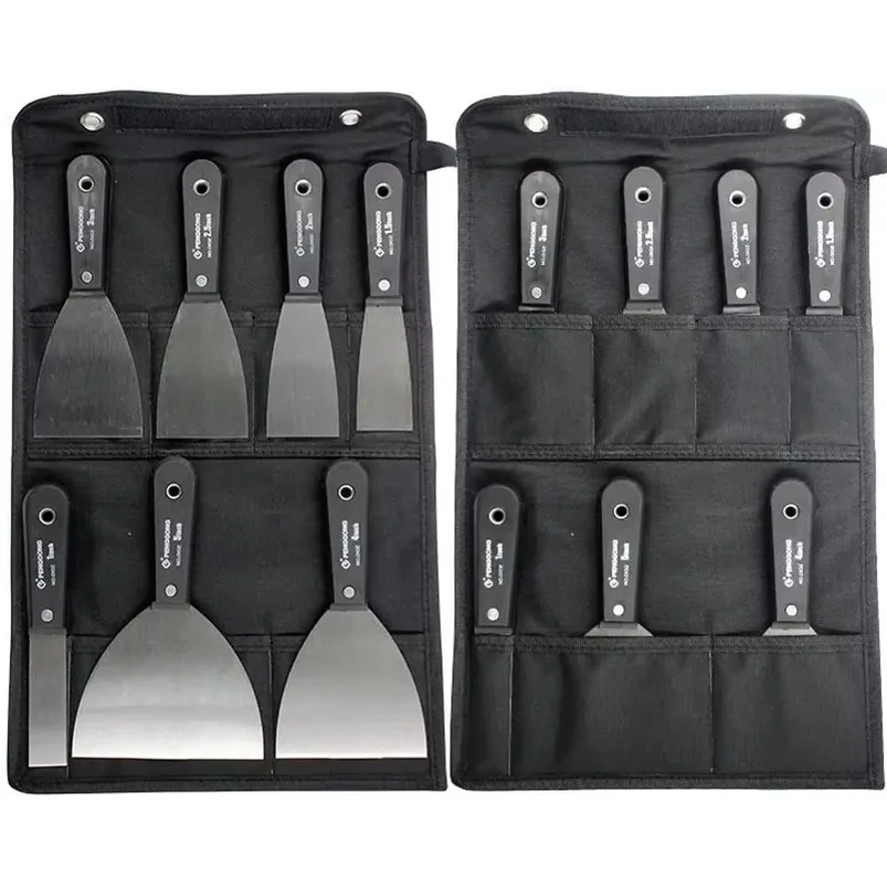 7-Piece Carbon Steel Putty Knife Set with Soft Grip - Flexible Paint Scraper Drywall Tool Kit in 7 Sizes, Includes Canvas Storag