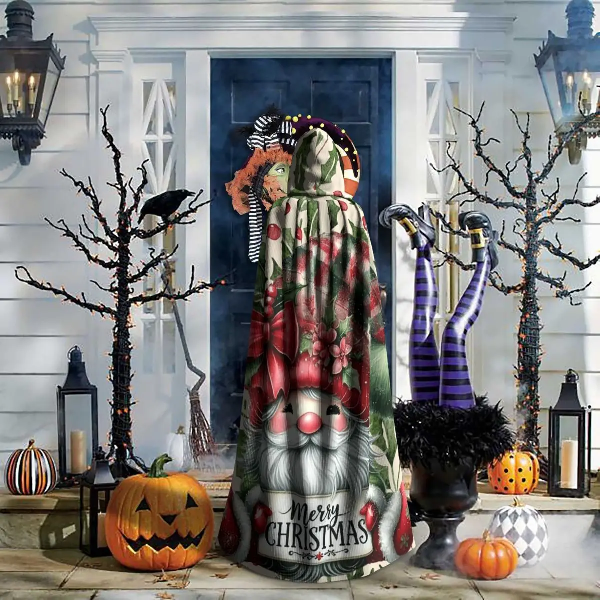 يوم عيد الميلاد عيد الميلاد سانتا كلوز عباءة طويلة مقنعين الساحرة القرون الوسطى زي تأثيري كيب HalloweenParty الكبار للجنسين