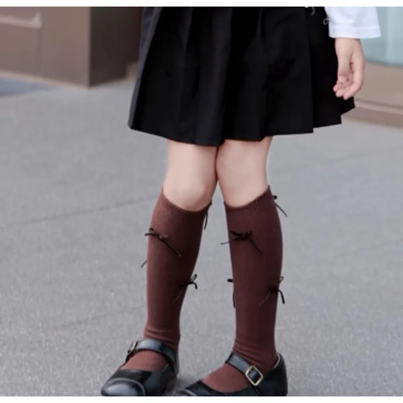 Kawaii Korean Fashion Kids Knee High Socks Soft Cotton School Bow Leggings 1 Pair For Toddler Girls Spring Autumn Stockings