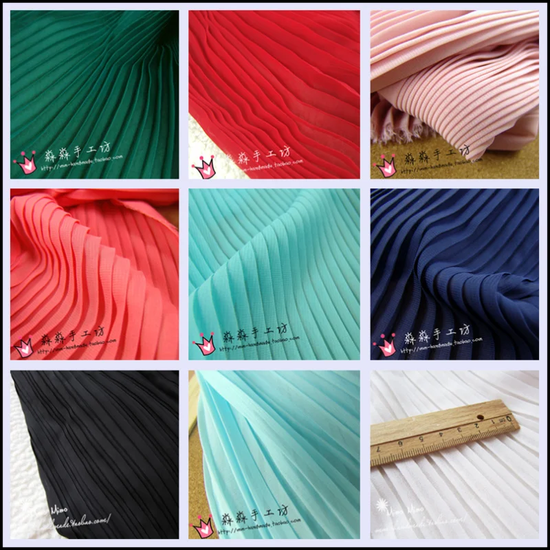 1psc multi-color Pleated Chiffon fabric pleated fabric solid color for organ dress skirt crushed tecido tela por metros