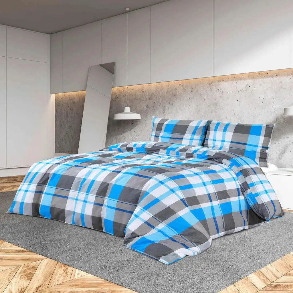 Luxury Blue & Grey Cotton Duvet Cover Set 200x220 cm - Soft Bedding for Ultimate Comfort