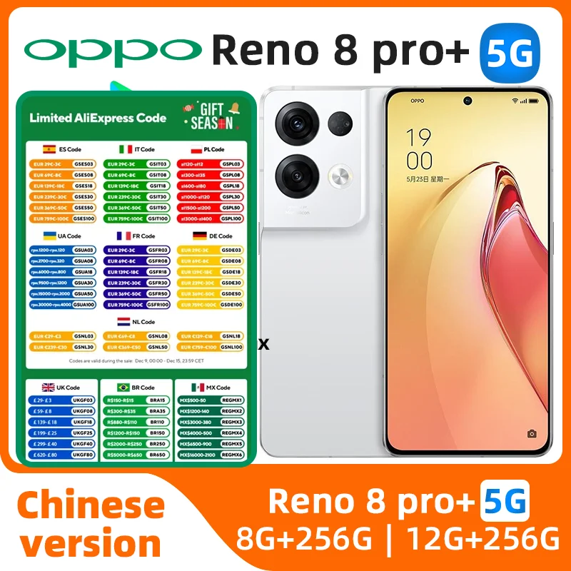 OPPO Reno 8 Pro + Plus 5g SmartPhone 6.7 inch OLED 120Hz Screen 80W Super VOOC 4500mAh Android 12 ColorOS 12.1 OTG used phone