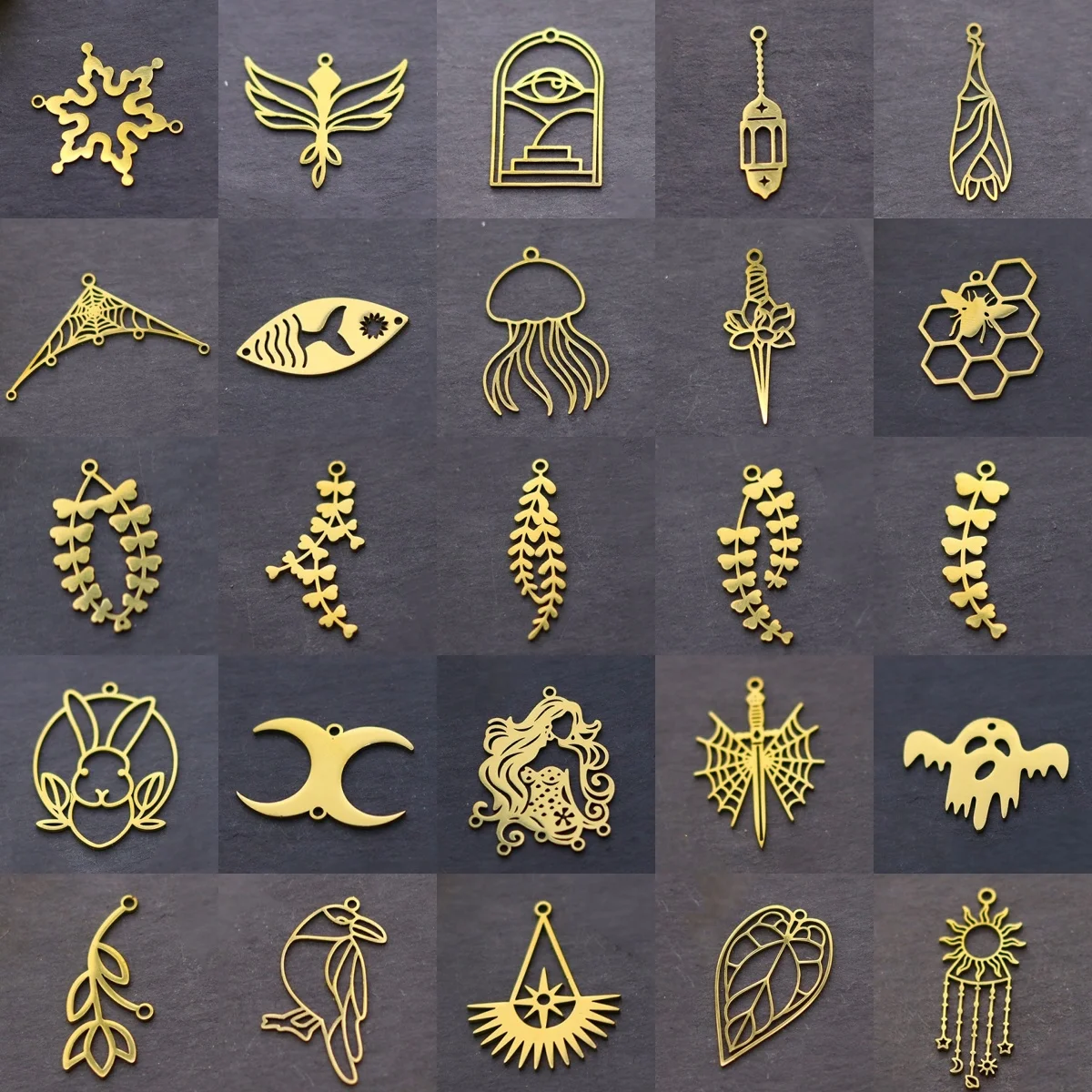 

3pcs Hot New Leaf Bat Bee Moon DIY Charms Stainless Steel Pendant for Bracelets Jewelry Making Earrings Golden Accessories Bulk