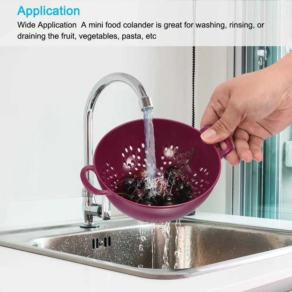 

Пластиковый дуршлаг для пищевых продуктов с двойными ручками, легкая прочная мини-сушилка для фруктов, корзина для мытья овощей и макарон 14,8 см