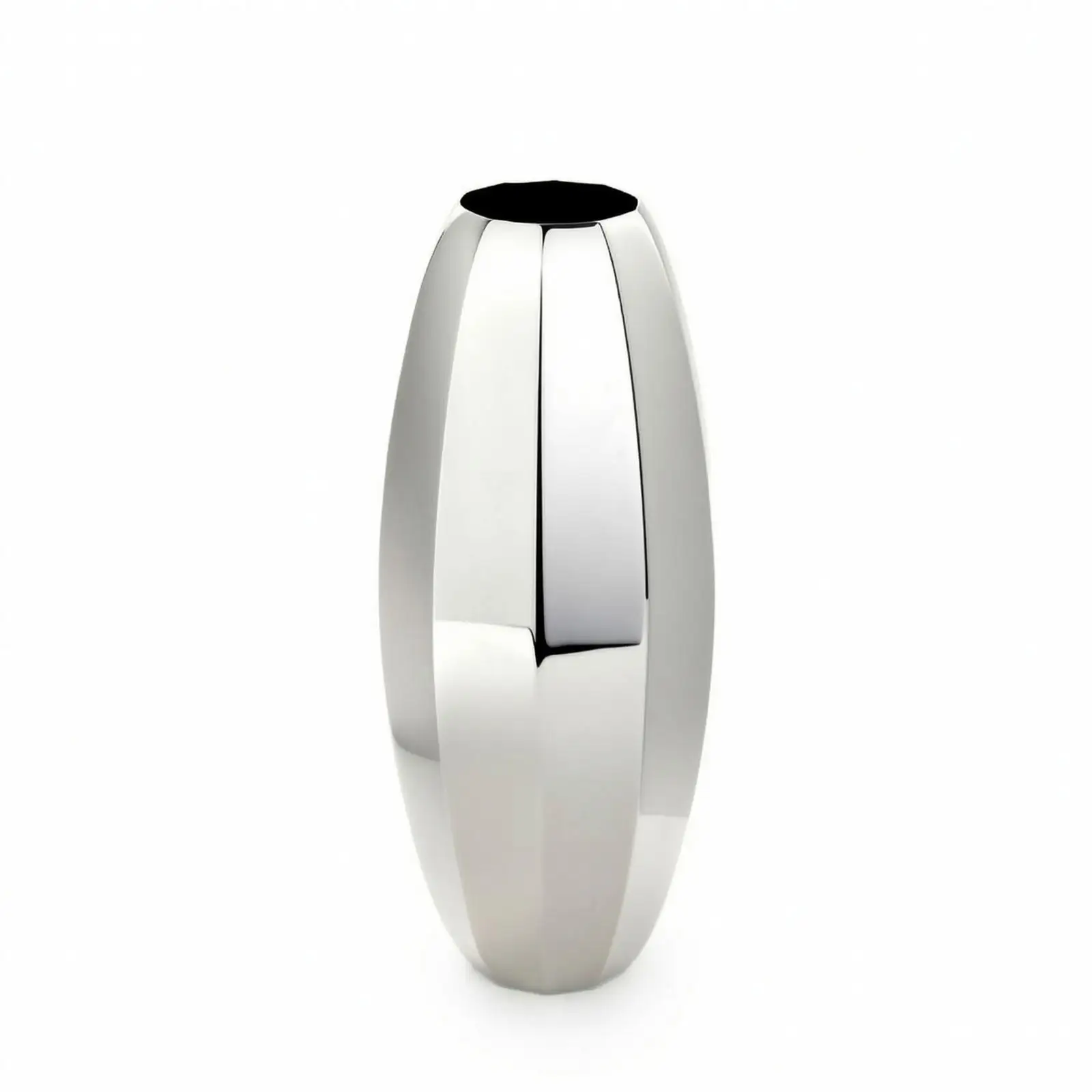 Elongated Faceted Flower Vase for Shelf Decor Modern Silver Decorative Home Accent
