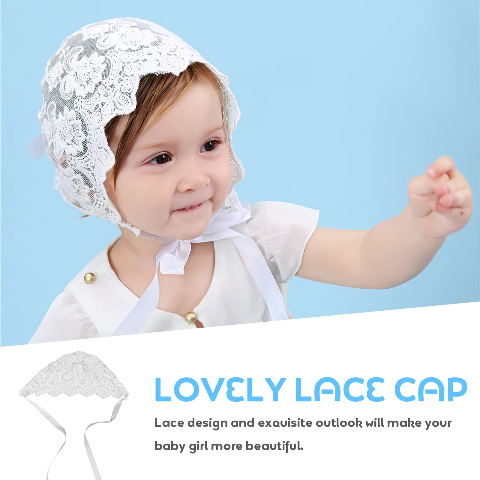 

1Pcs Baby Lace Cotton Cap White Adjustable Belt Soft Breathable Lightweight Photo Prop Girls Hat Spring Summer Gift