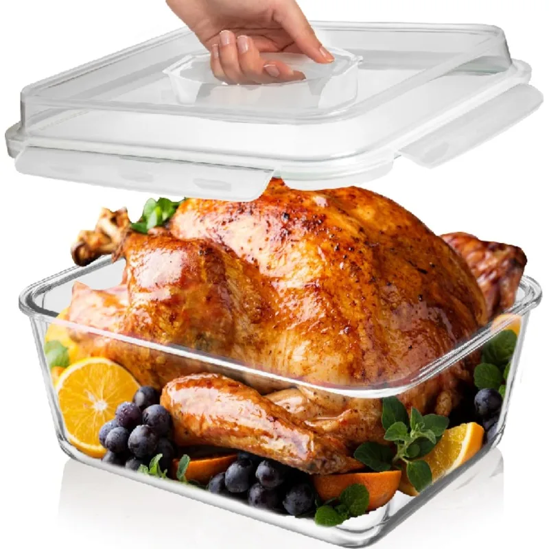 6500 ML / 220 oz / 28 Cup LARGE Glass Food Storage Container with Airtight Locking Lid. Ideal Storing food, Vegetables, Fruits