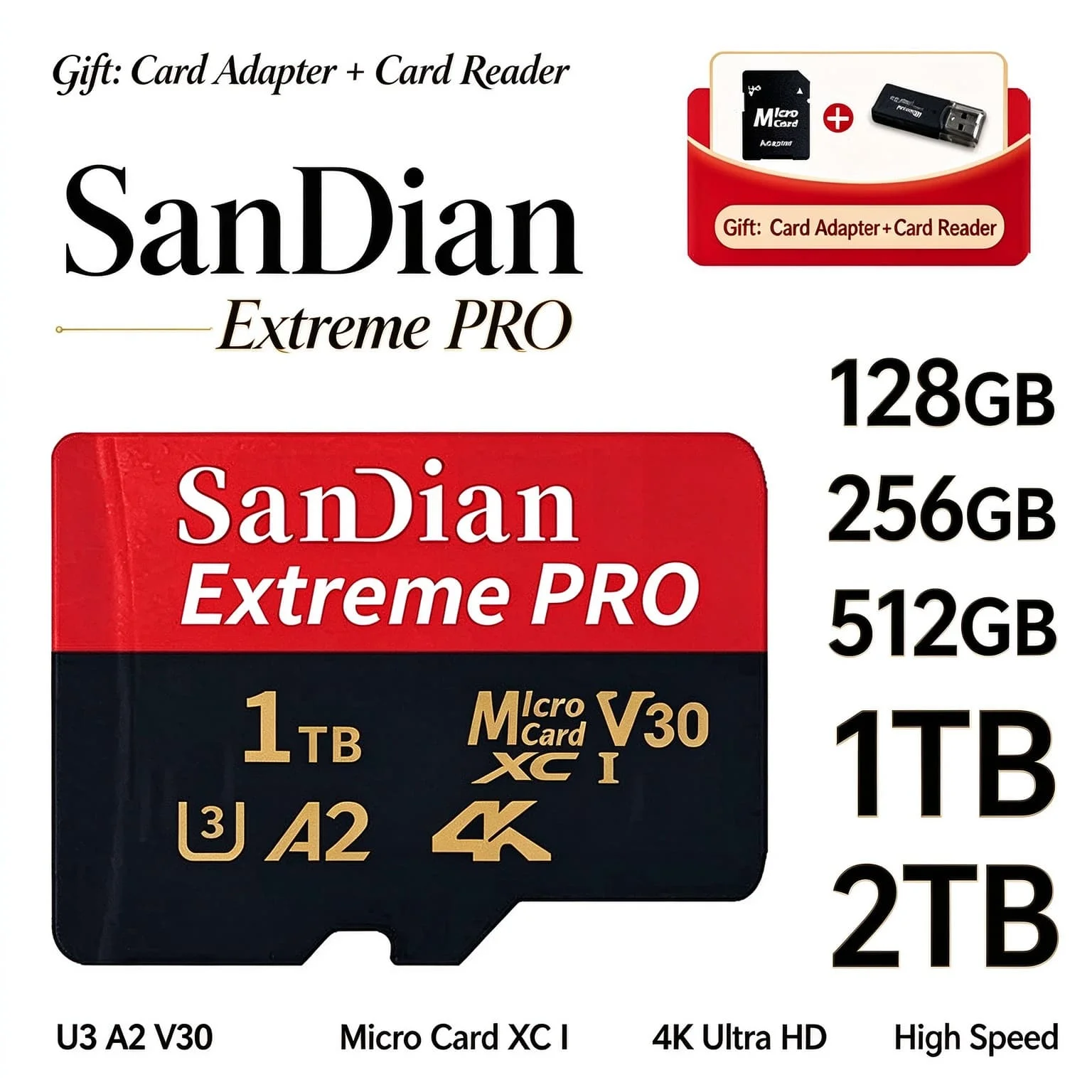 256GB Waterproof Micro SD TF Card High Speed USB Adapter Laptop Camera Smart Phone Ultra Core Memory Storage Pulse Elite Pro