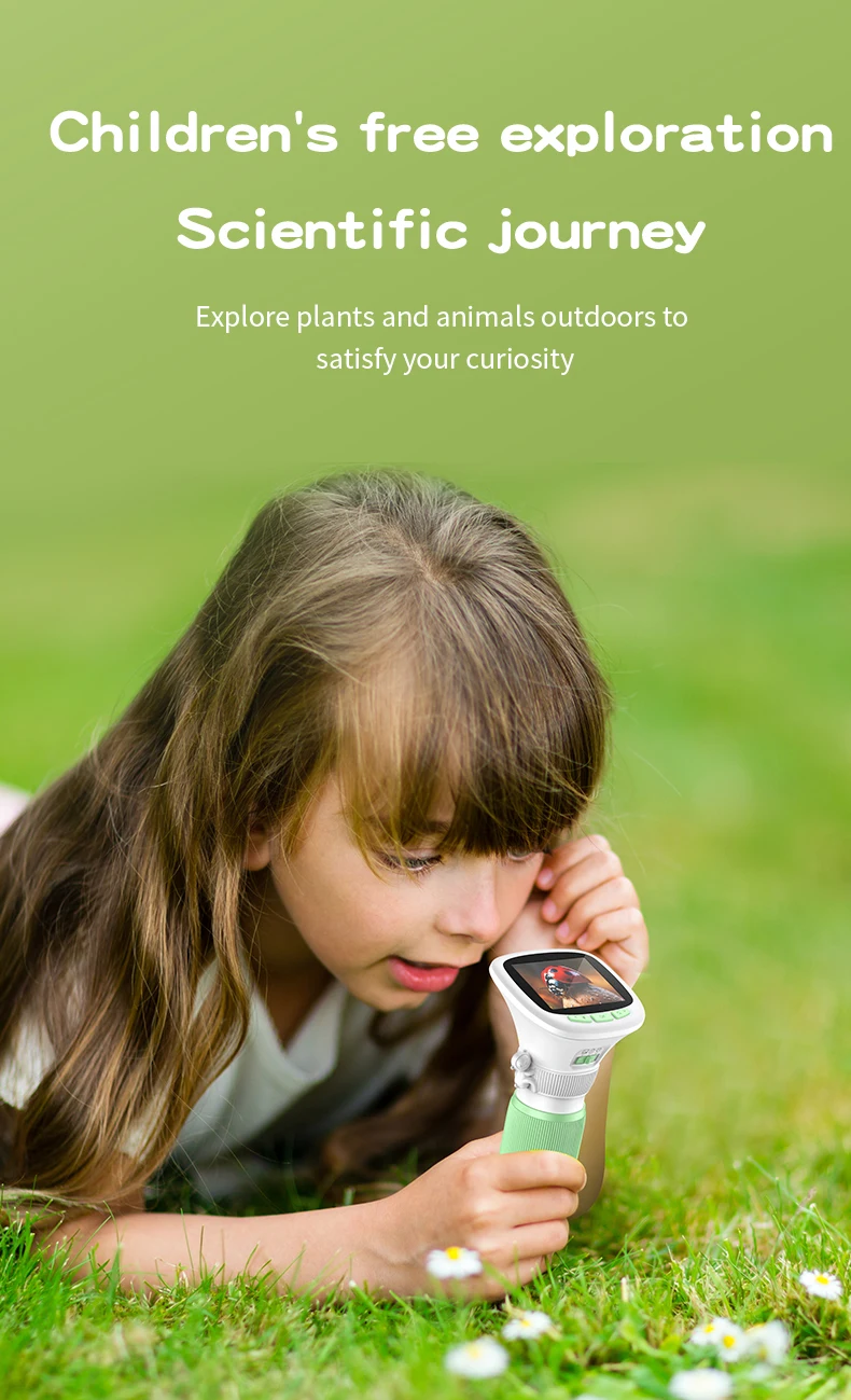 Children's Handheld Microscope with Rotating Focus and 2.4-Inch High-Definition Screen for Outdoor Children's Science Microscope