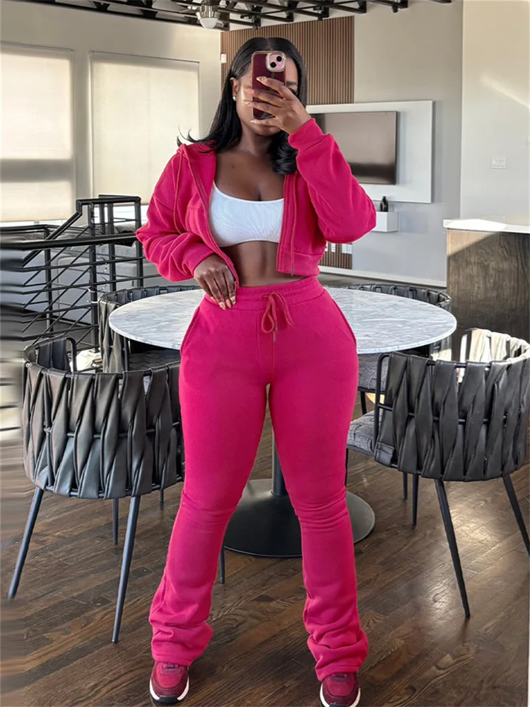 Dziwne, sportowe komplety dresowe damskie na zimę, modne bluzy z kapturem na zamek błyskawiczny + spodnie ze sznurkiem, pasujące, codzienne, klasyczne, jednolite, ciepłe zestawy.