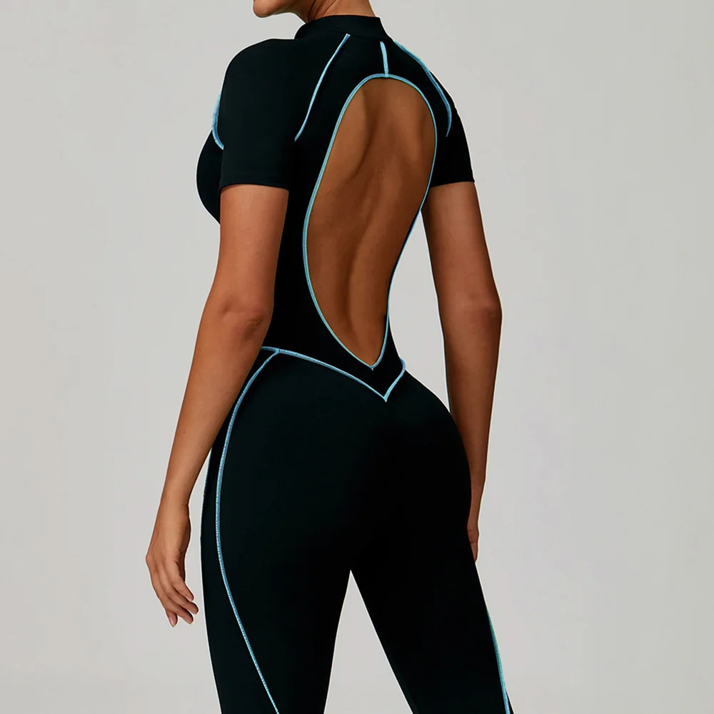 

Women's Jumpsuits One-Piece Zipper Short Sleeved Rompers Yoga Set Gym Push Up Workout Clothes Fitness Bodysuit Women Tracksuit