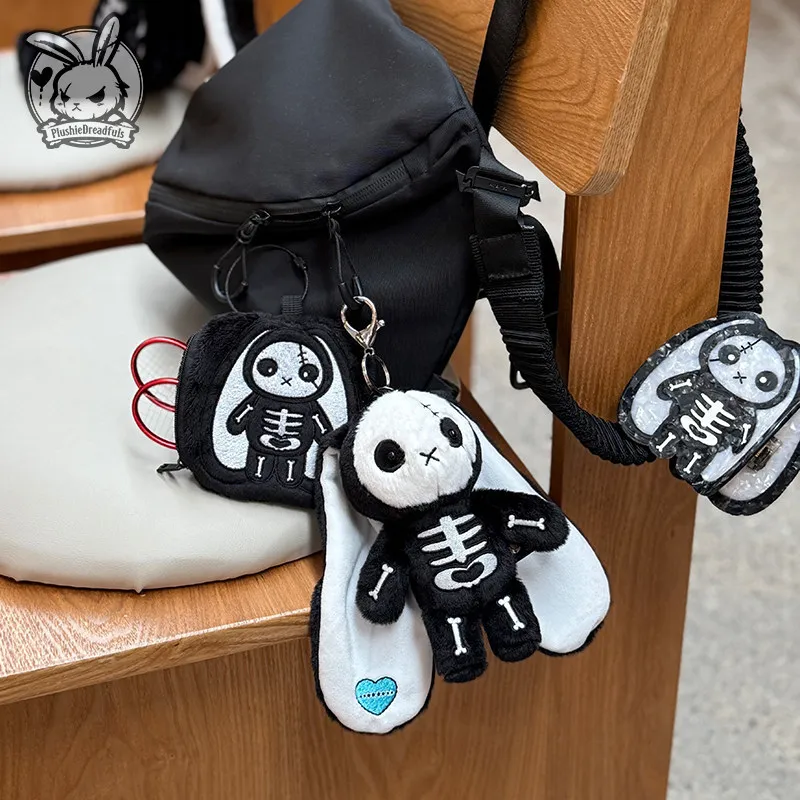 Plushie Dreadfuls Skeleton Bunny Plush Charm Gothic Soft Stuffed Rabbit Bag Pendant For Purse Decoration For Adult Gothic Fans