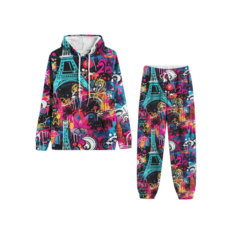 Men's Suit Hooded Sportswear Casual Pullover And Jogging Pants Graffiti 3D Print Fitness Hooded Suit Autumn And Winter Suit