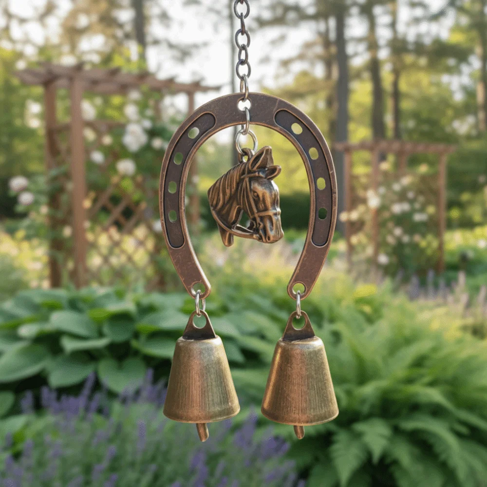Horse-Shaped Retro Wind Chimes Creative Vintage Courtyard Hanging Ornament Soothing Audio Craft Metal Pendant Balcony