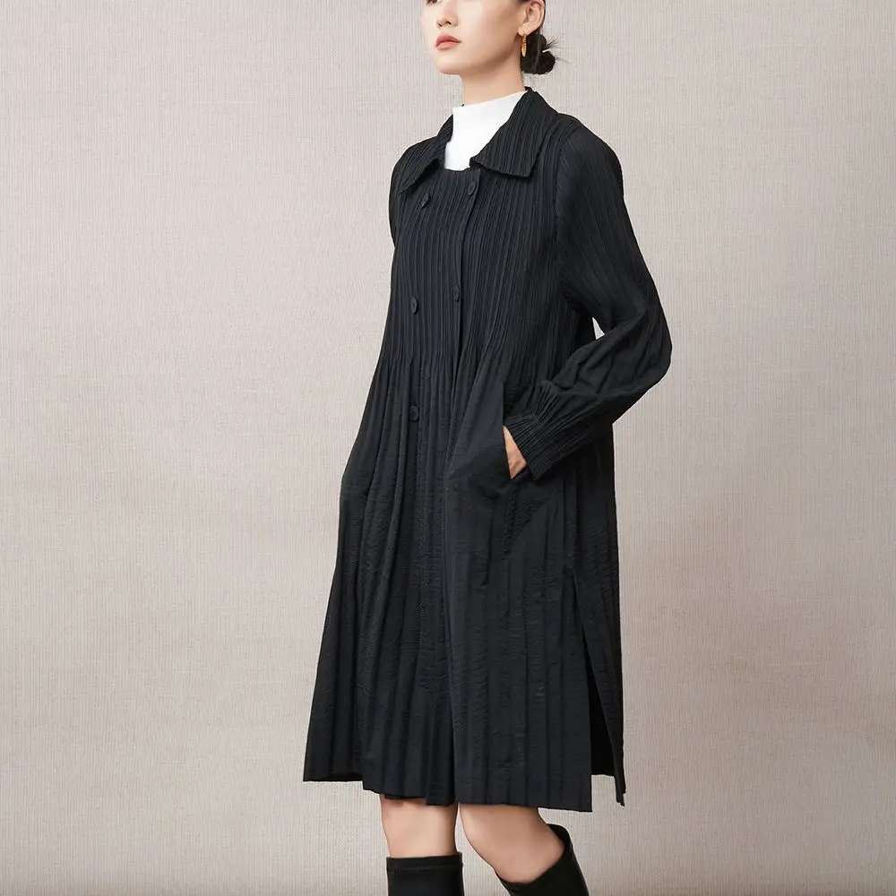 

Miyake Pleated Medium-length Trench Coat Jacket Women Senior Sense of Loose British Style Fashion Versatile Cardigan Thin Coat
