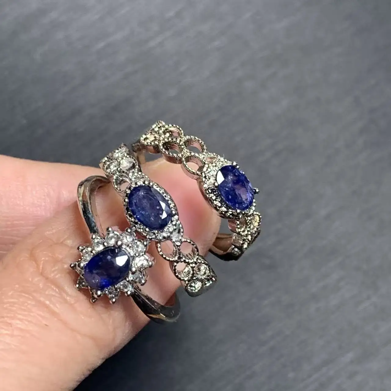 

10Natural Sapphire Ring Adjustable Female Ring Jewelry for Women Gift Wholesale High Quality Vintage Fine