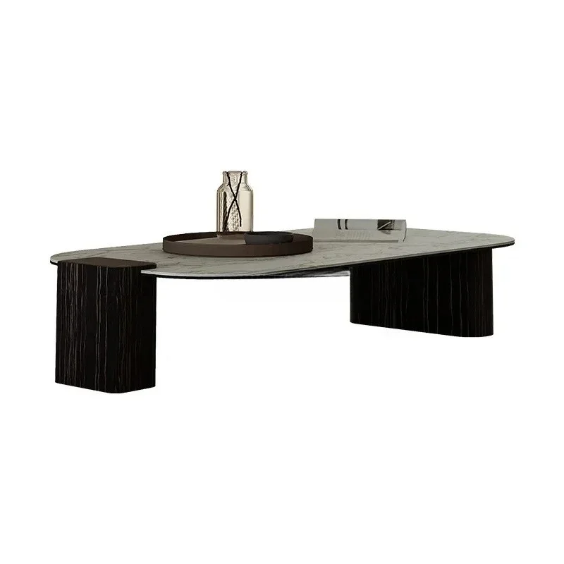 

Italian minimalist living room rectangular coffee table glass rock slab high-end ebony wood grain coffee table