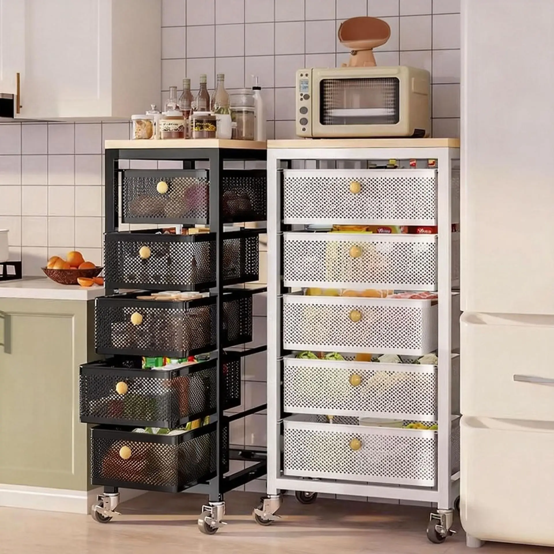 Kitchen crevice rack floor-to-ceiling multi-function removable installation-free fruit and vegetable basket drawer storage rack