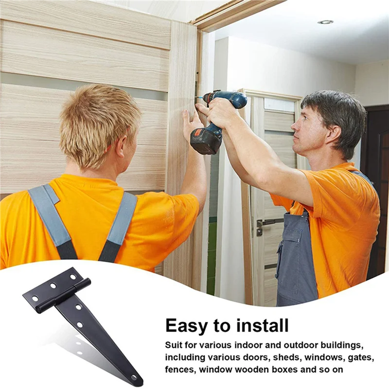 

ABMH-36 PCS 4 Inch T-Strap Hinges Rustic Gate Strap Hinge Rustproof Gate Door Black Hinges For Windows, Fence And Barn Gates