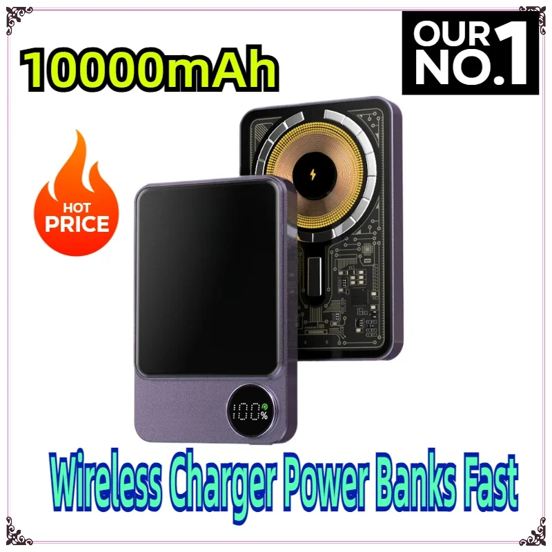 

For IPhone 15 14 13Travel 10000mAh Powerbank For Wireless Charger Power Banks Fast Charge External Battery With Bracket