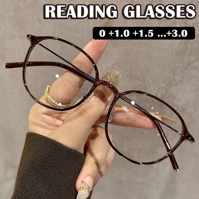 Presbyopie-Brille mit PC + Metallrahmen, runde Schildpatt-Anti-Blaulicht-Brille, 0 Grad, kann zur Dekoration verwendet werden