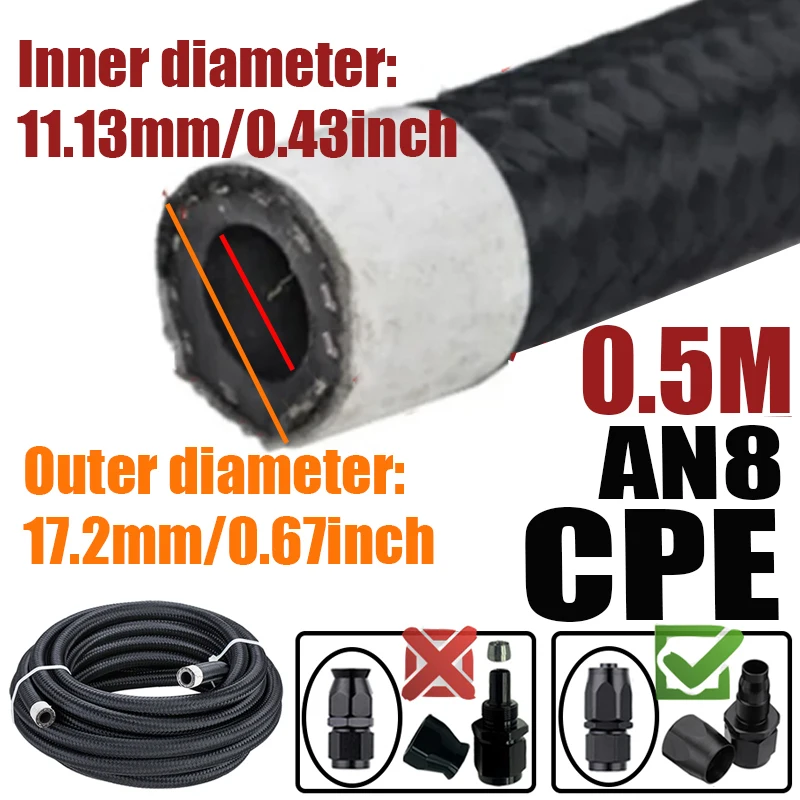 0.5M/1M/1.5M/2M 4an 6an 8an 10an 12an Brandstof Slang Olie Gas Koeler Lijn Buis Buis Nylon Roestvrij Staal Gevlochten Binnenkant Cpe Rubber