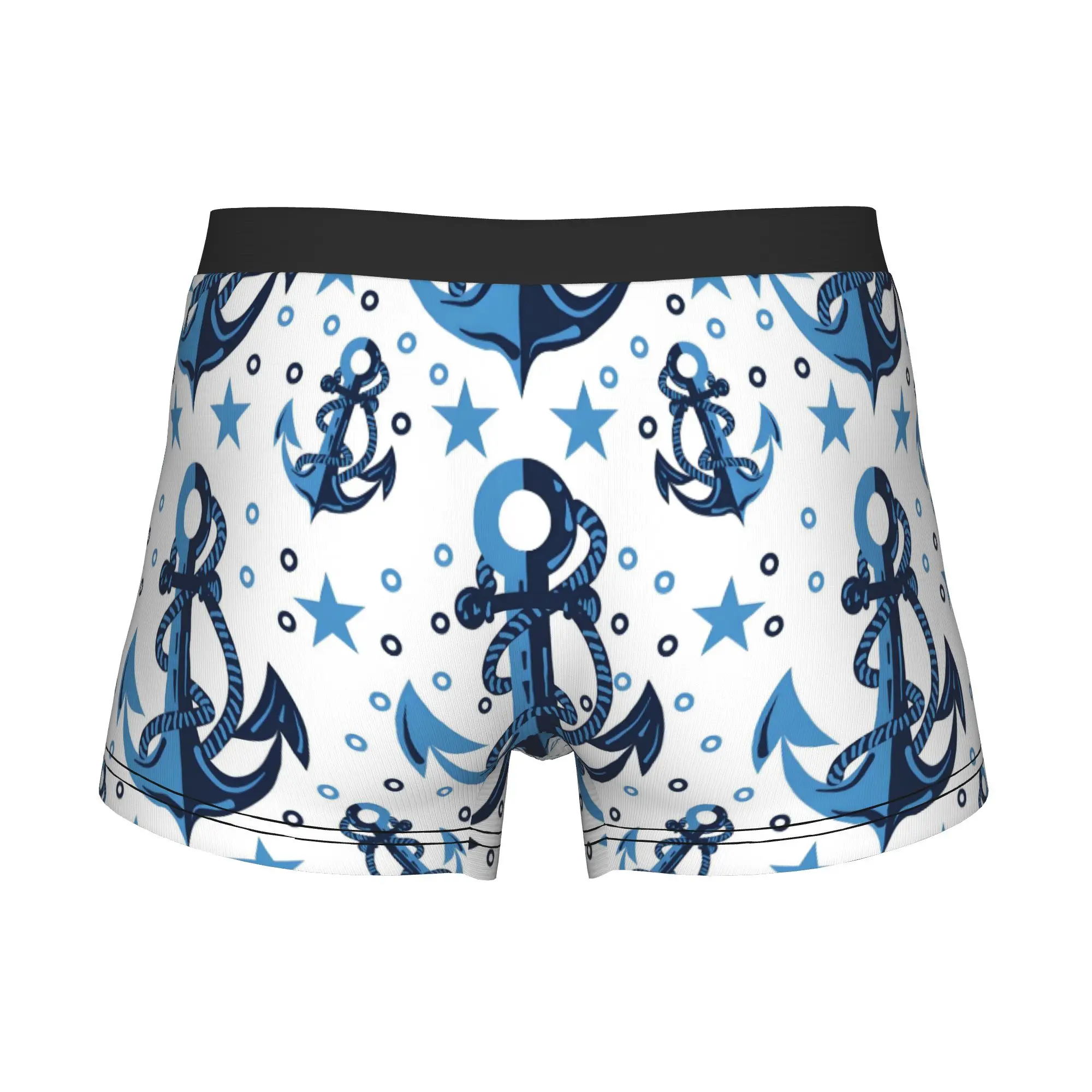 Nautical Marine Boxers Shorts Men Blue Anchor Star Briefs Underwear Funny Underpants