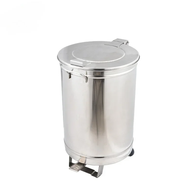 Stainless steel trash can Round pedal with lid Factory commercial kitchen Industrial medical pulley Large capacity trash can